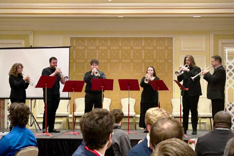 ISU trumpet studio members perform on-stage