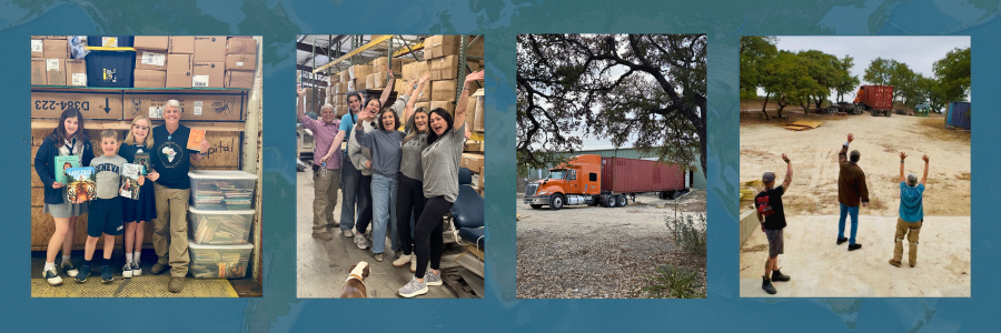 Geneva School Donates Books - Volunteers help pack - Container heads out