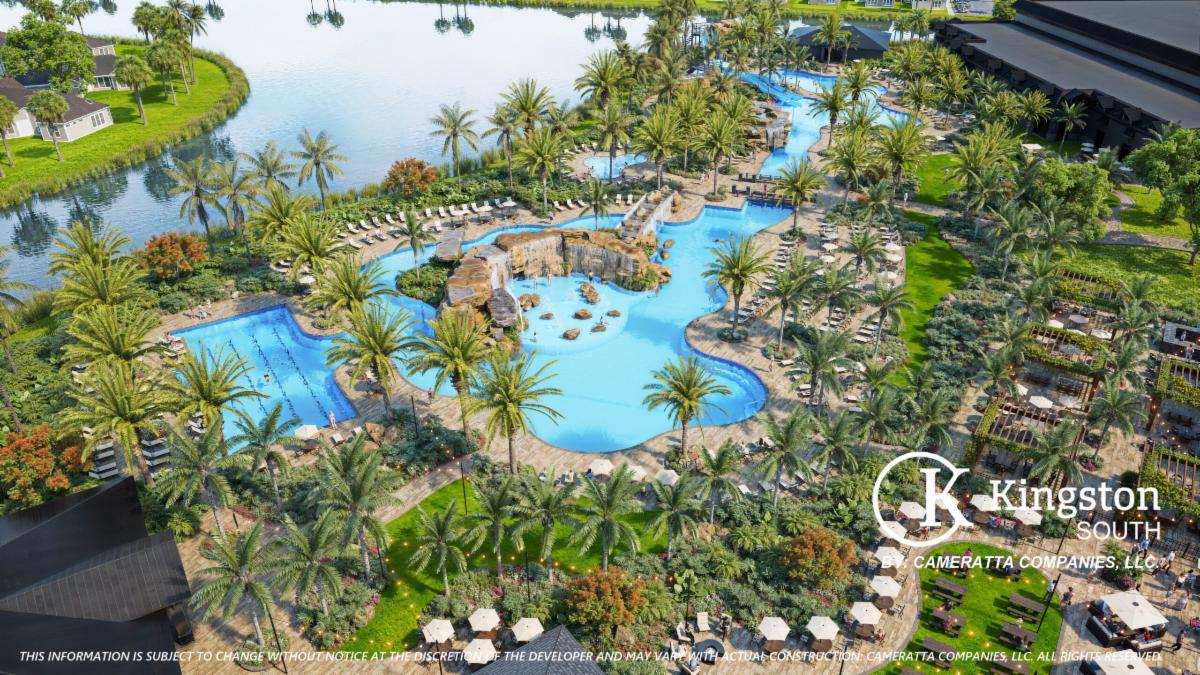 Aerial rendering of the Kingston South pool and recreation area