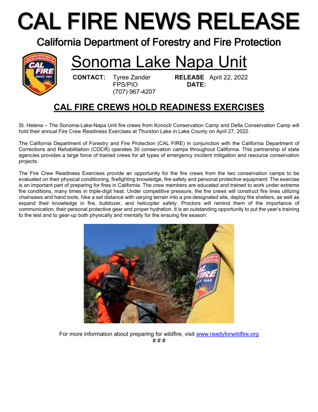 CAL FIRE CREWS HOLD READINESS EXERCISES