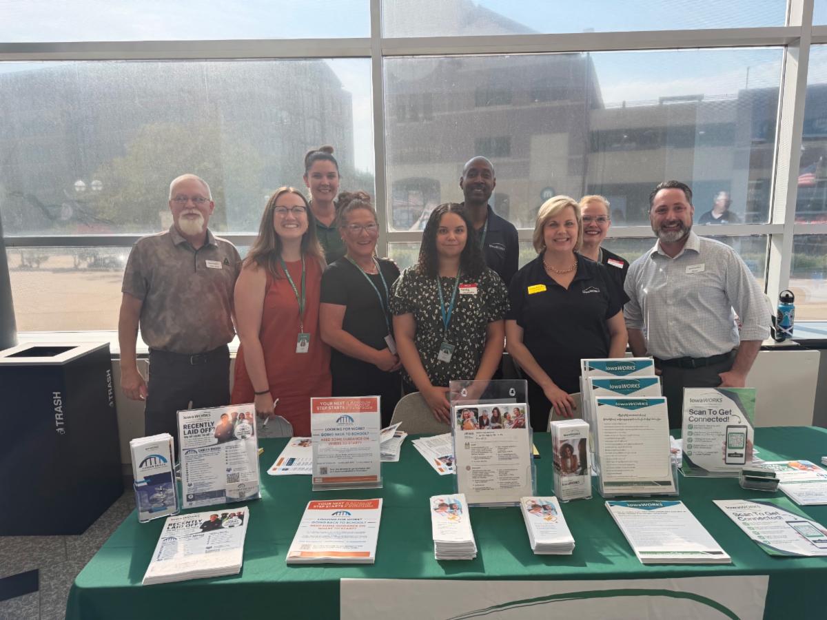 IowaWORKS staff participating in job and resource fair for workers displaced by closure of Tyson Foods in Joslin, IL