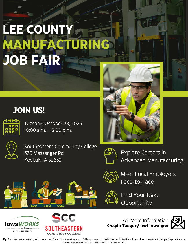 Lee County manufacturing month job fair flyer
