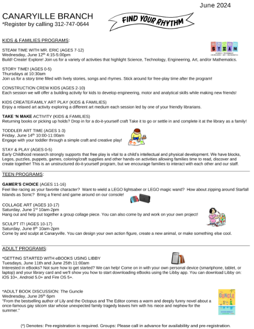 Canaryville June Calendar of events. To visit their calendar of events site, use my bitly link: https://bit.ly/3KpjqLw