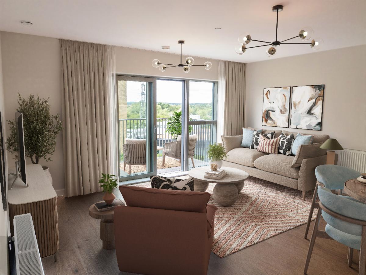 After: digitally dressed living dining room