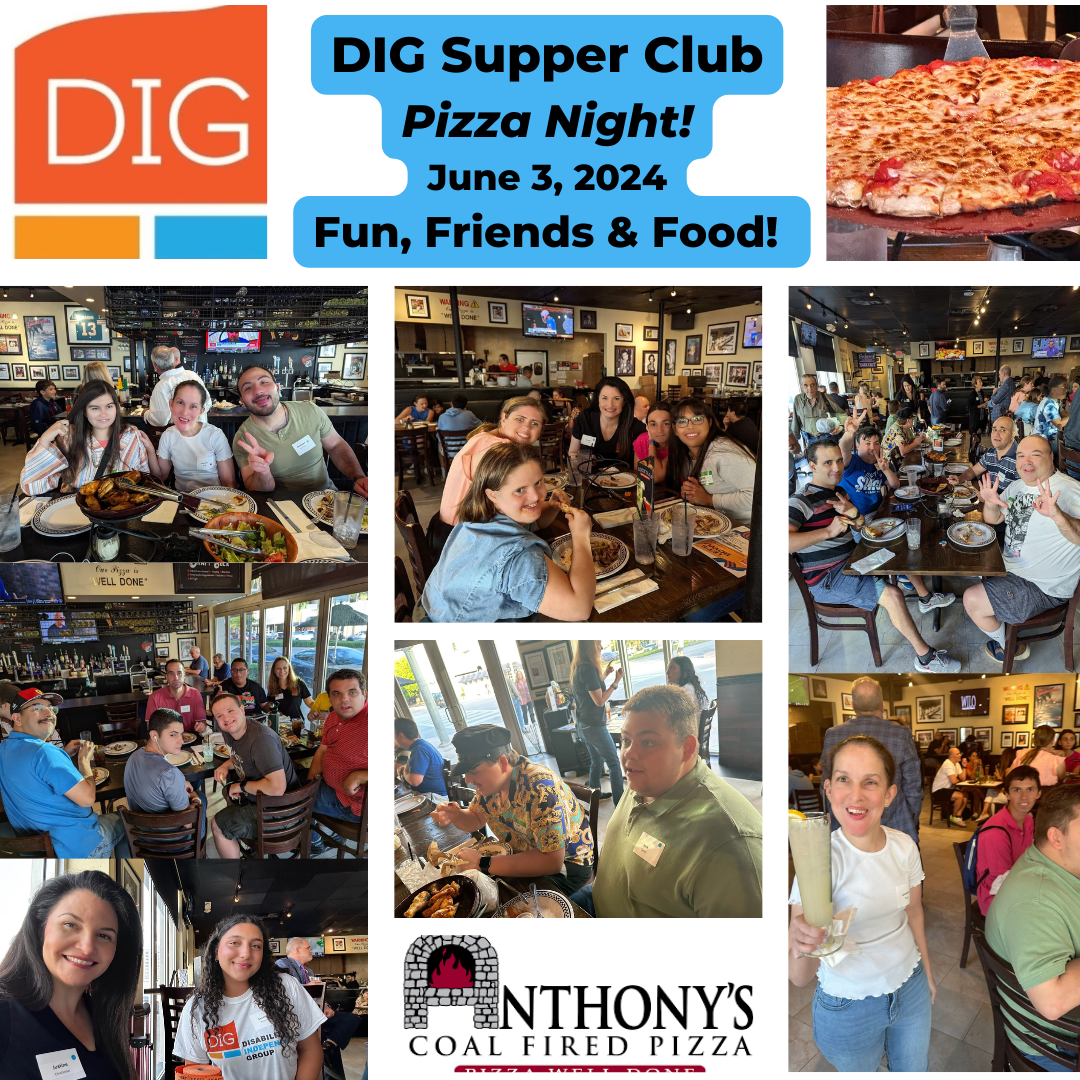 Photo Collage from DIG Supper Club Pizza Night with DIG and Anthony's Coal Fired Pizza Logos
