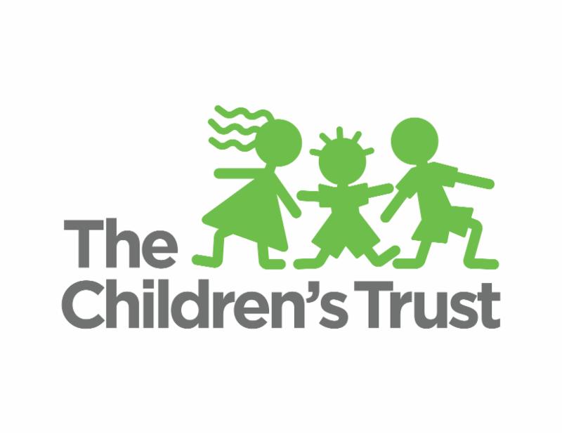 the children's trust logo.  Three children standing next to the words the children's trust