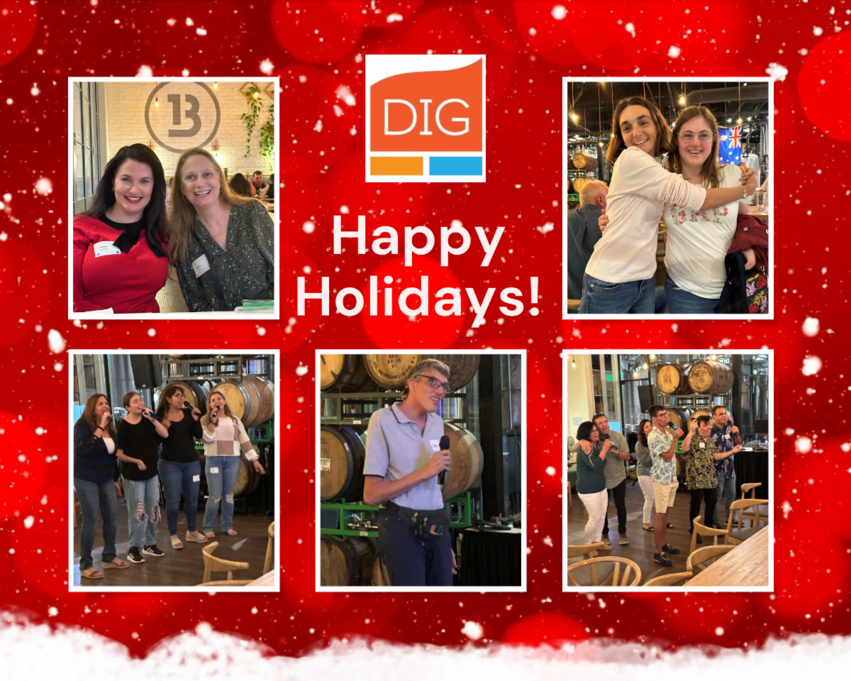 DIG Happy Holidays photo collage on red background with white text