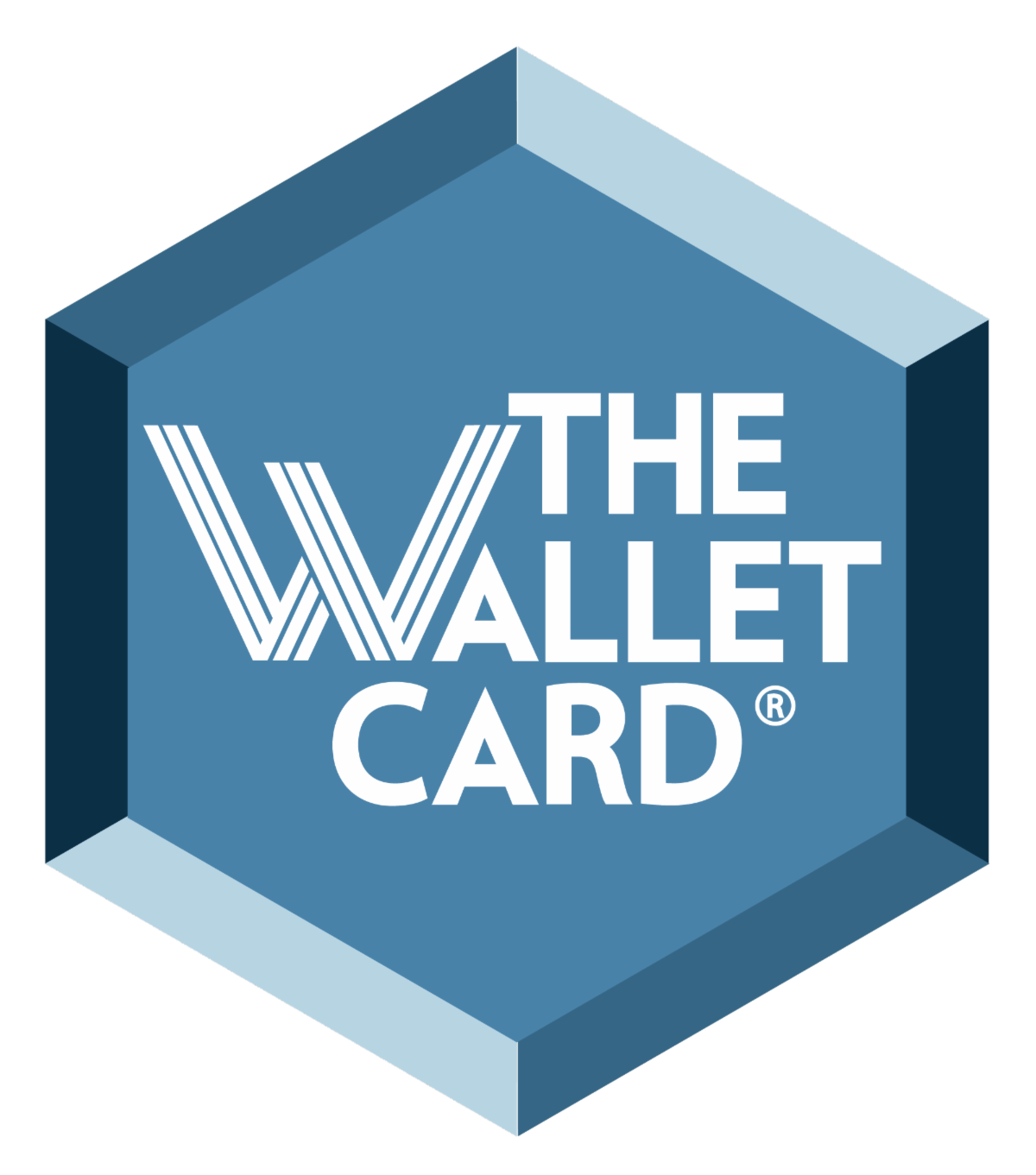 The Wallet Card logo written in white text on a blue background