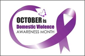 October is Domestic Violence Awareness Month with purple ribbon