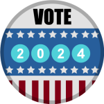 Vote 2024 Patriotic Button with Stars and Stripes in Red White and Blue