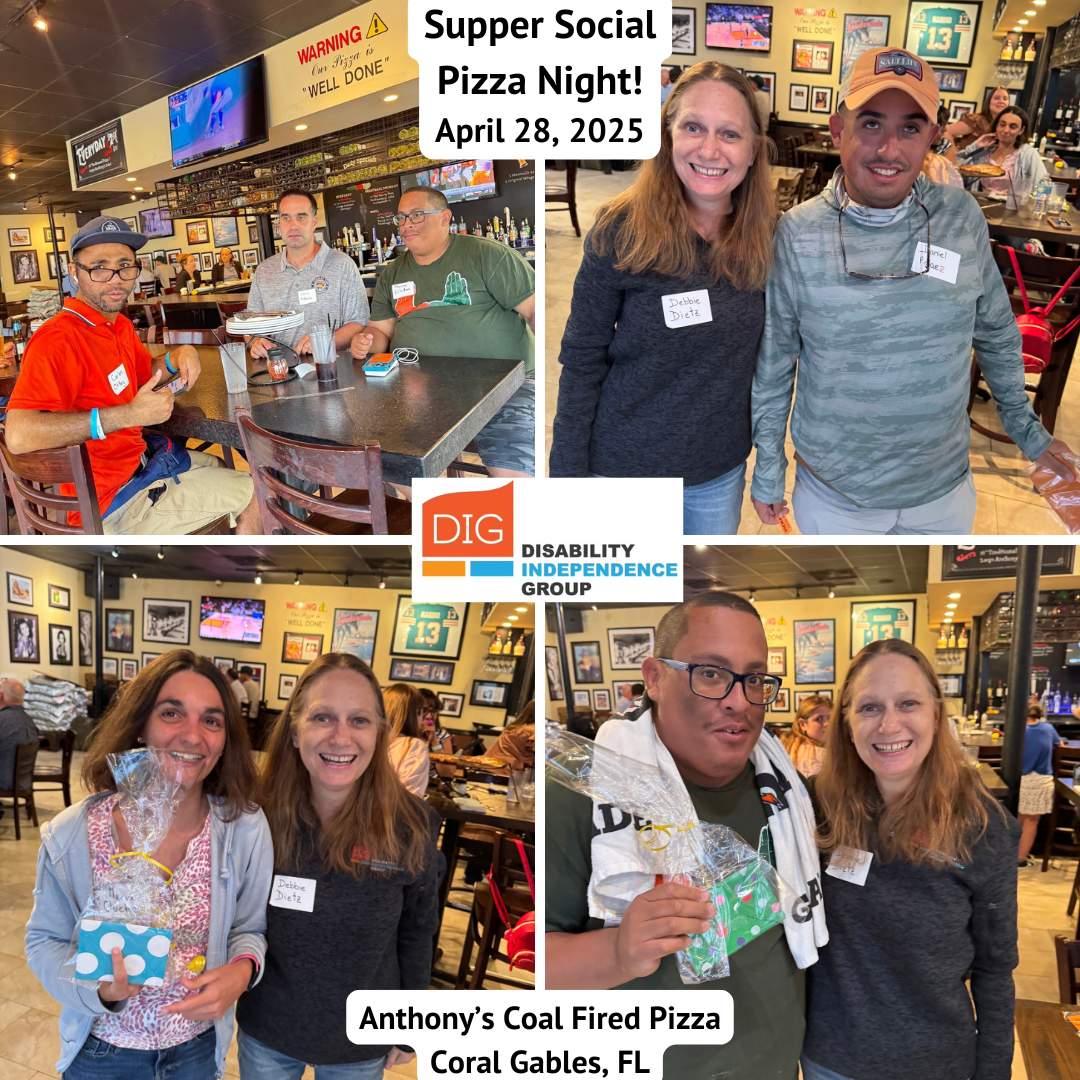Photo collage of DIG April pizza night and raffle winners