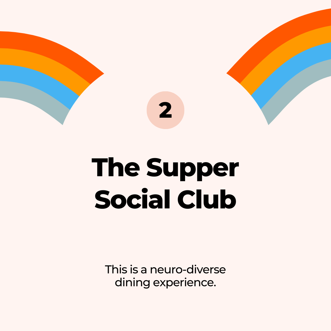 supper social club with rainbows on the top left and top right
