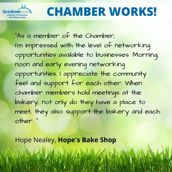 Gresham Area Chamber of Commerce Testimonial from Hope's Bake Shop