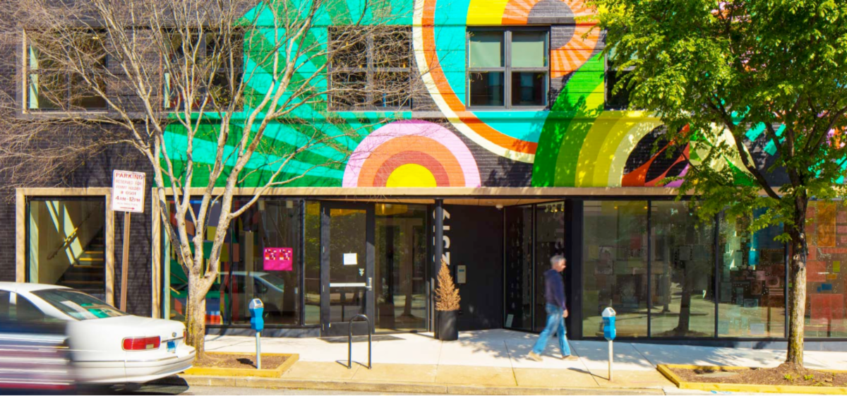 A multicolored exterior of an office building