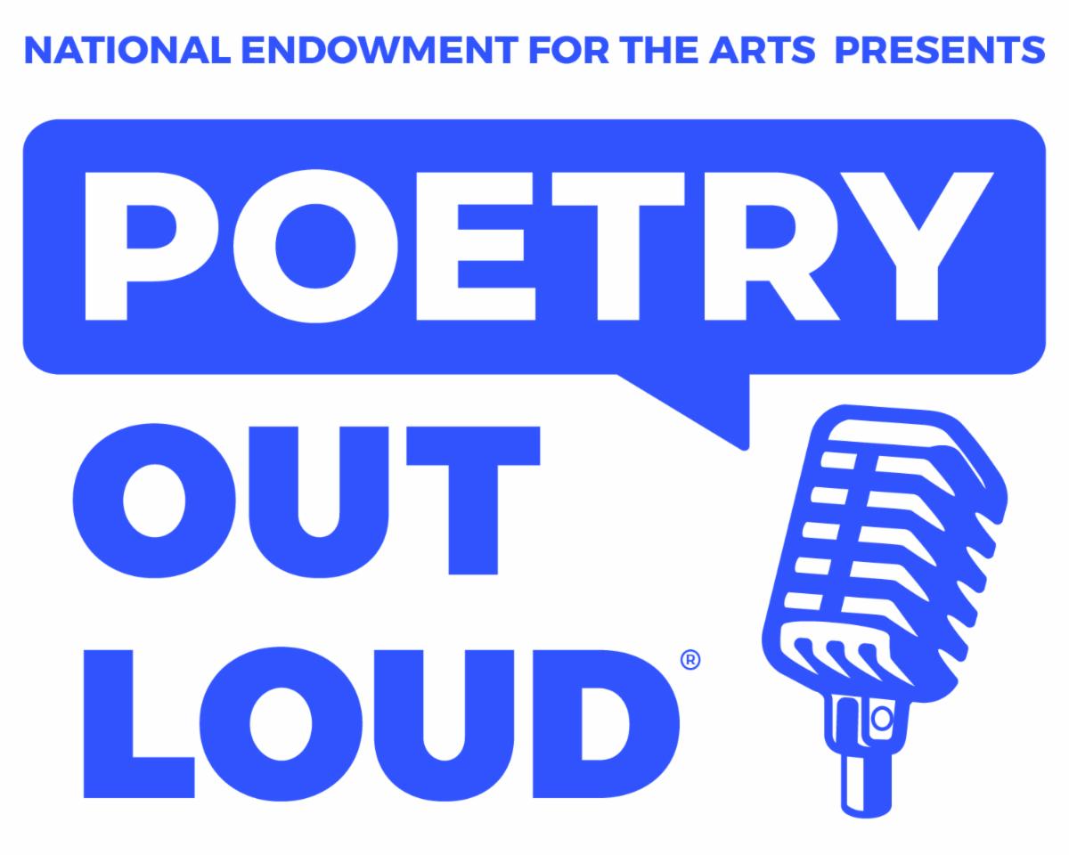 Blue on white Poetry Out Lous logo with the words The National Endowment for the Arts Presents on top.