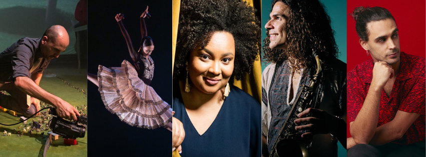 A collage of headshots of the five Performing Arts Global Exchange roster artists