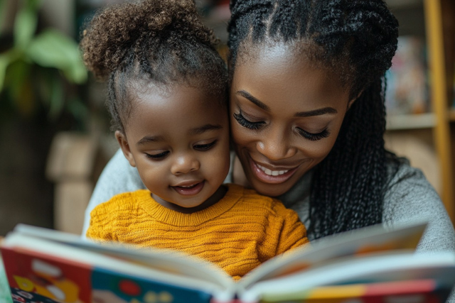 Mother and child reading a book