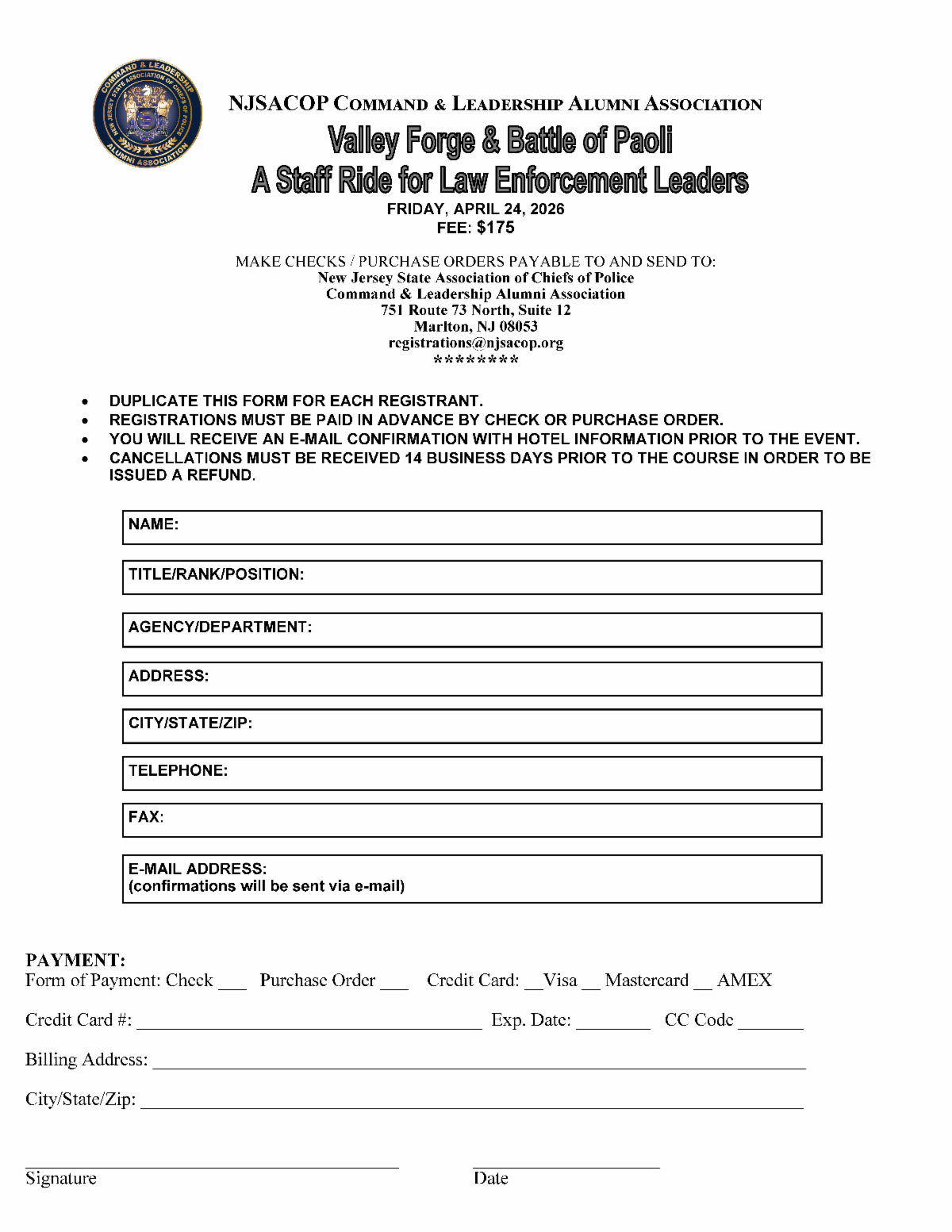 Police Incentive Program Form VALLEY FORGE STAFF RIDE PROGRAM FOR LAW ENFORCEMENT