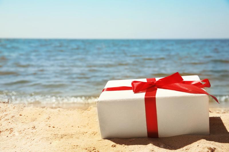 Gift box on beach