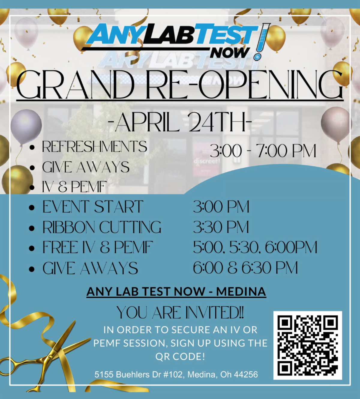 Any Lab Test Now Medina Grand Opening - Thursday, April 24 - 3-7pm