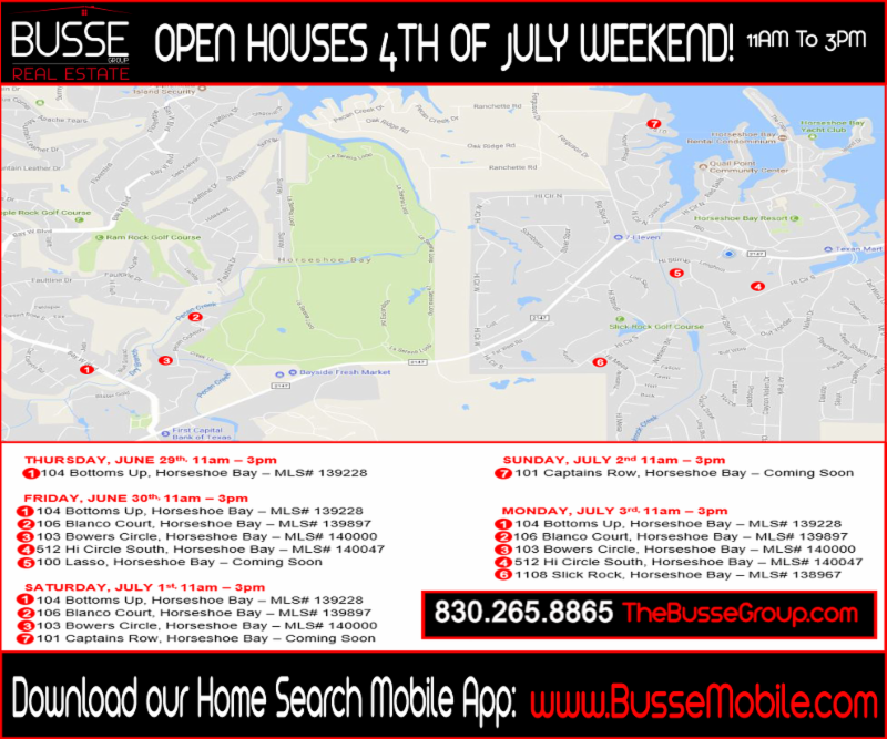 Horseshoe Bay 4th of July Open House Schedule!