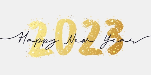 Happy New Year 2023 brush painted calligraphy numbers with sparkles and glitter. Vector illustration background for new year s eve and seasonal holidays flyers_ greetings and invitations.