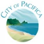 A round image of a beach with the words "City of Pacifica" wrapped around it.