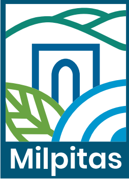 An abstract logo of plants and structures reading Milpitas.