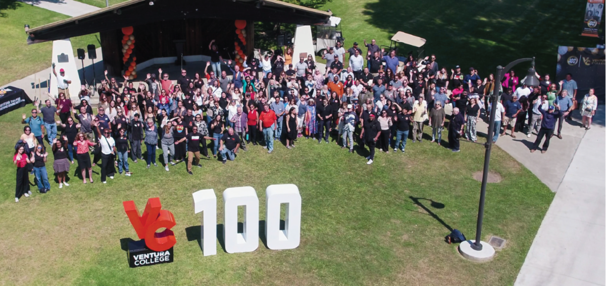 photo of ventura college staff with large vc 100 letters