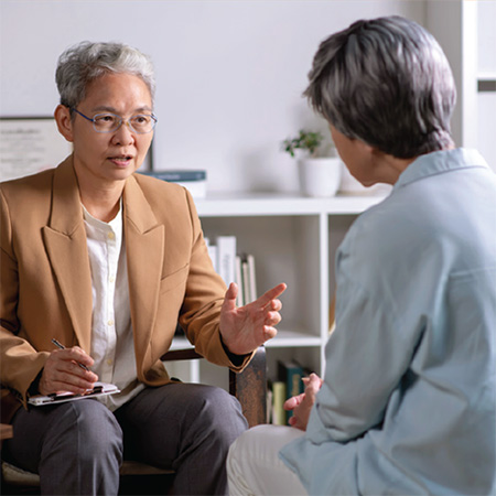care counselor talking with client