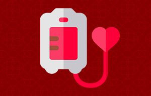 Graphic of a blood bag connected to a stylized heart