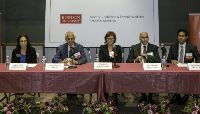 Heather Miselis, Daniel Rotrosen, Gail D’Onofrio, Drew Weissman and Amin Ashrafzadeh sit at a table facing the camera