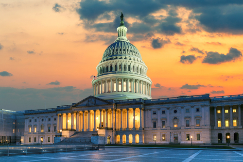 The United States Capitol Building at sunset in Washington DC_ USA.