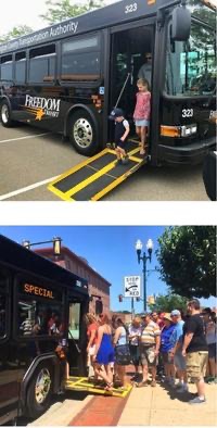 People on bus on sunny day