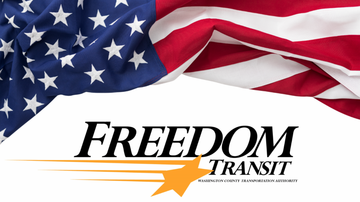 American flag with Freedom Transit logo
