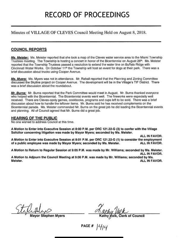 2018 Cleves NonDisclosure Agreement Hid the Details From the Public