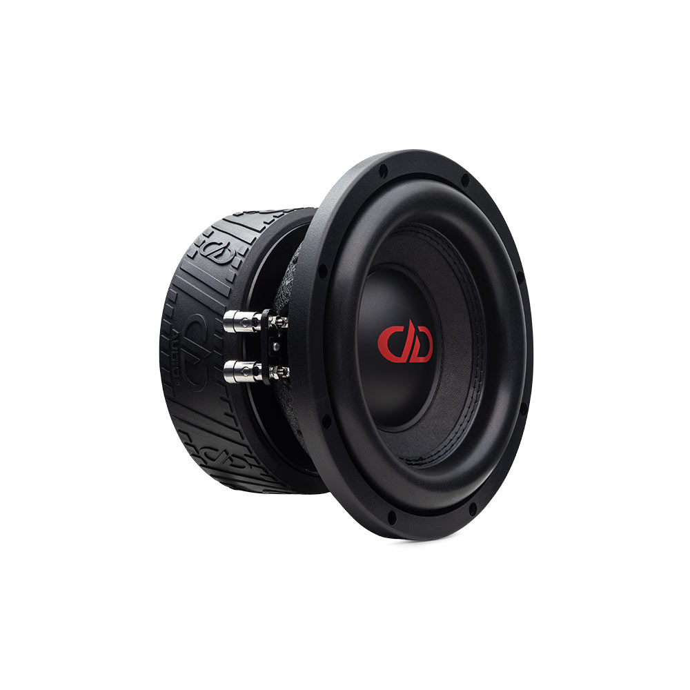 8 inch 500 series subwoofer slanted right view of dust cap surround and part of motor