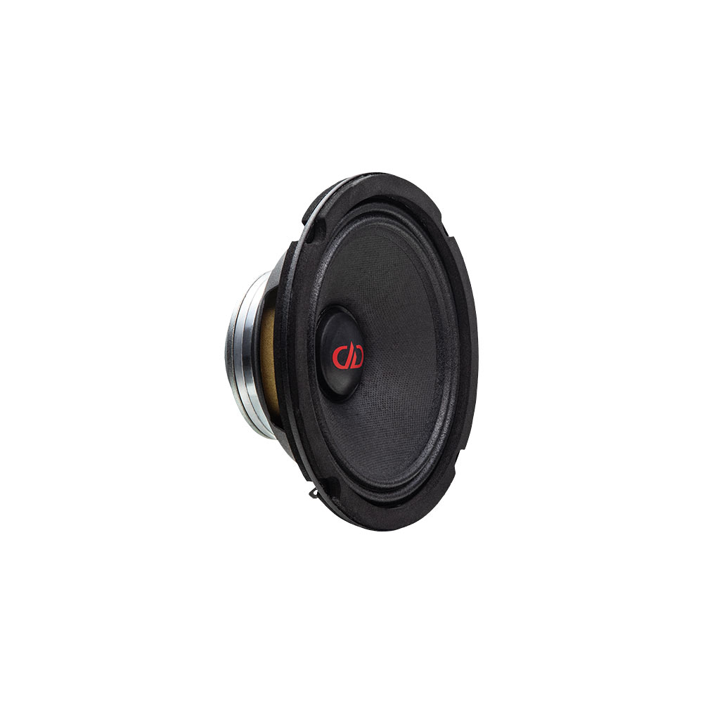vo-mn300 series 6.5 inch speaker slanted right showing logo on dust cap cone surround and part of neo motor