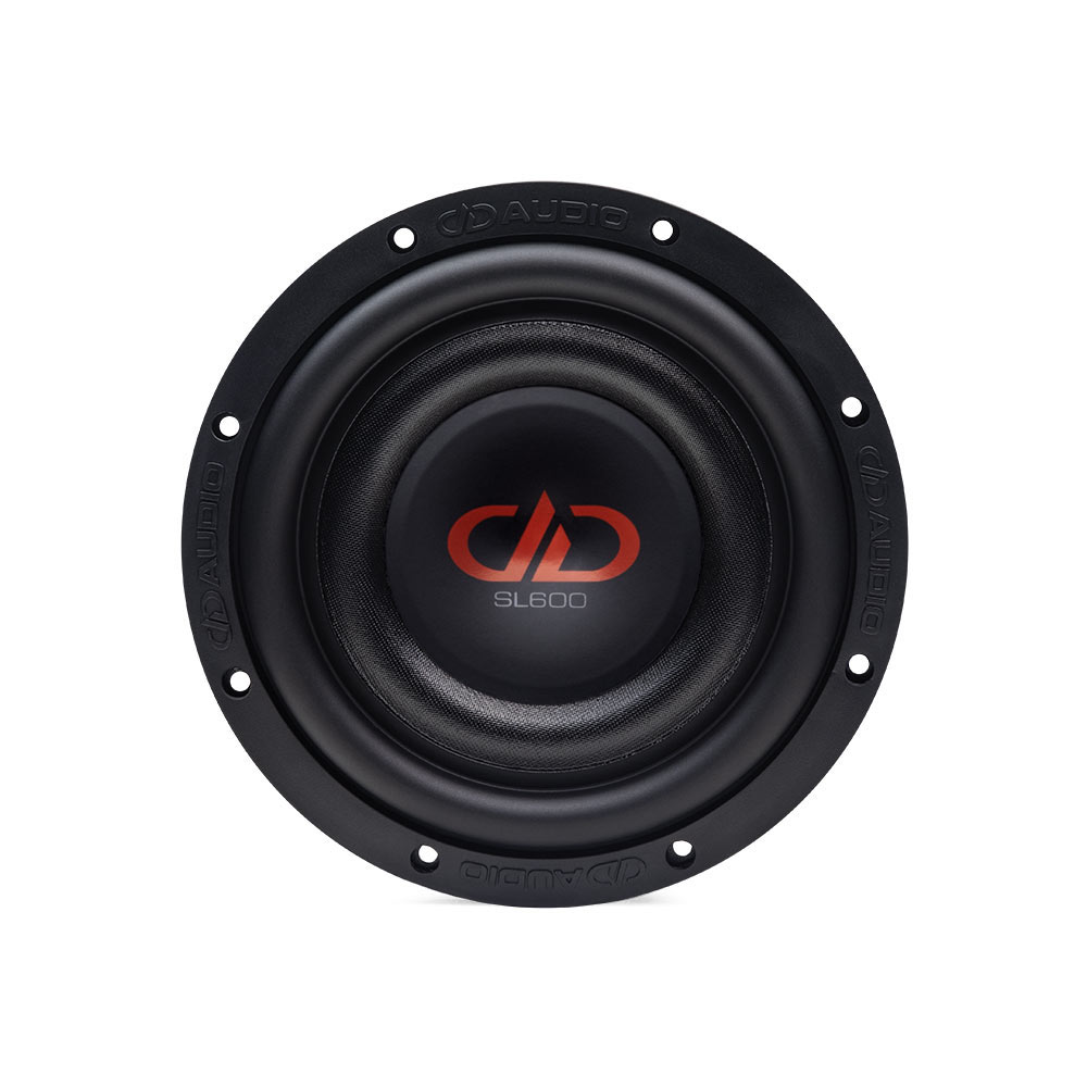 8 inch sl600 slim subwoofer straight on view of dust cap cone and surround