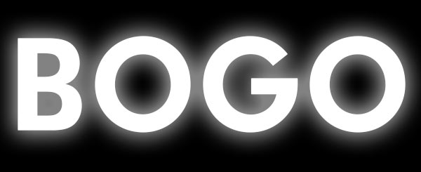 bogo header with glowing white bogo text