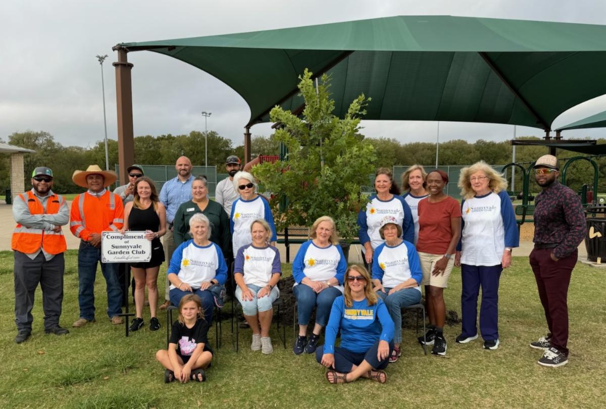 Photo of Garden Club members and Town staff at Town Center Park for tree-planting
