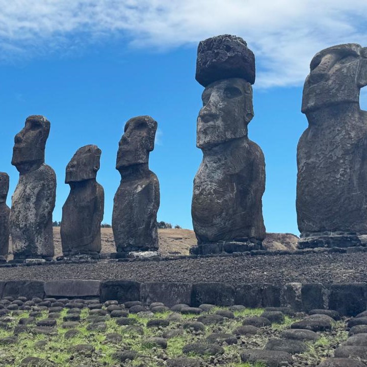 Rapa Nui (Easter Island) is famous for its stone statues (moai) shown above. It is one of the most remote landmasses ever colonized by humans during pre-industrial times, sitting 1,290 miles from the nearest-inhabited island. (Photo courtesy of Ted Powers)