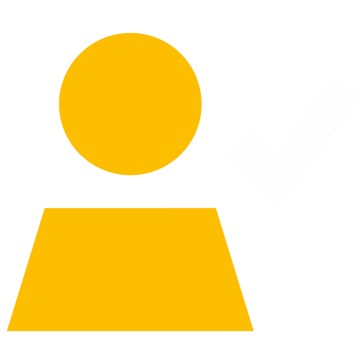 A person graphic in gold with white checkmark