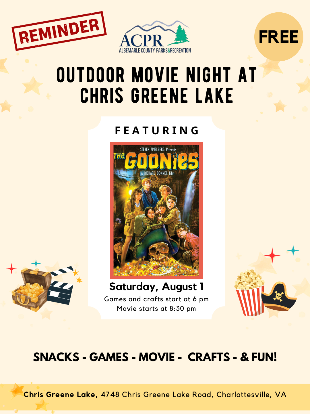 Outdoor Movie Night at Chris Green Lake is Aug 1 2026