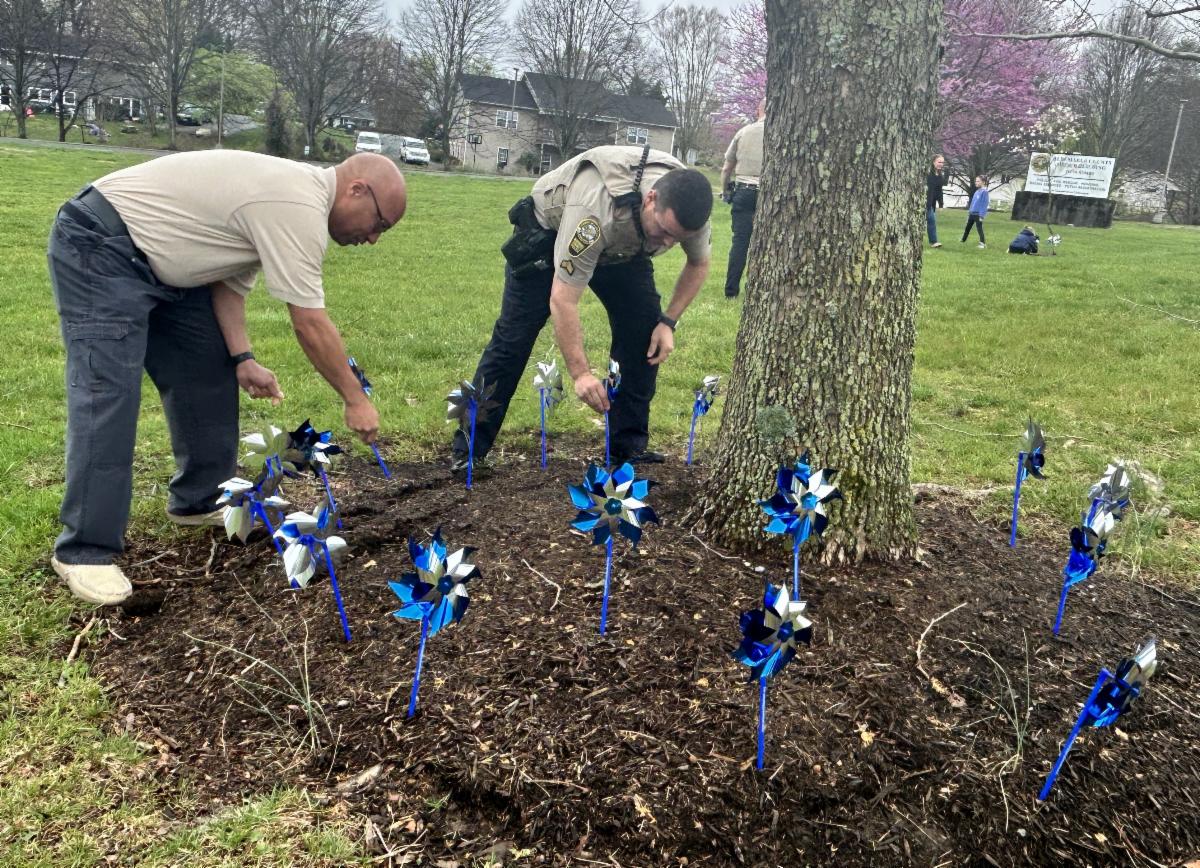 Child abuse prevention month 2024 Pinwheel planting on lawn