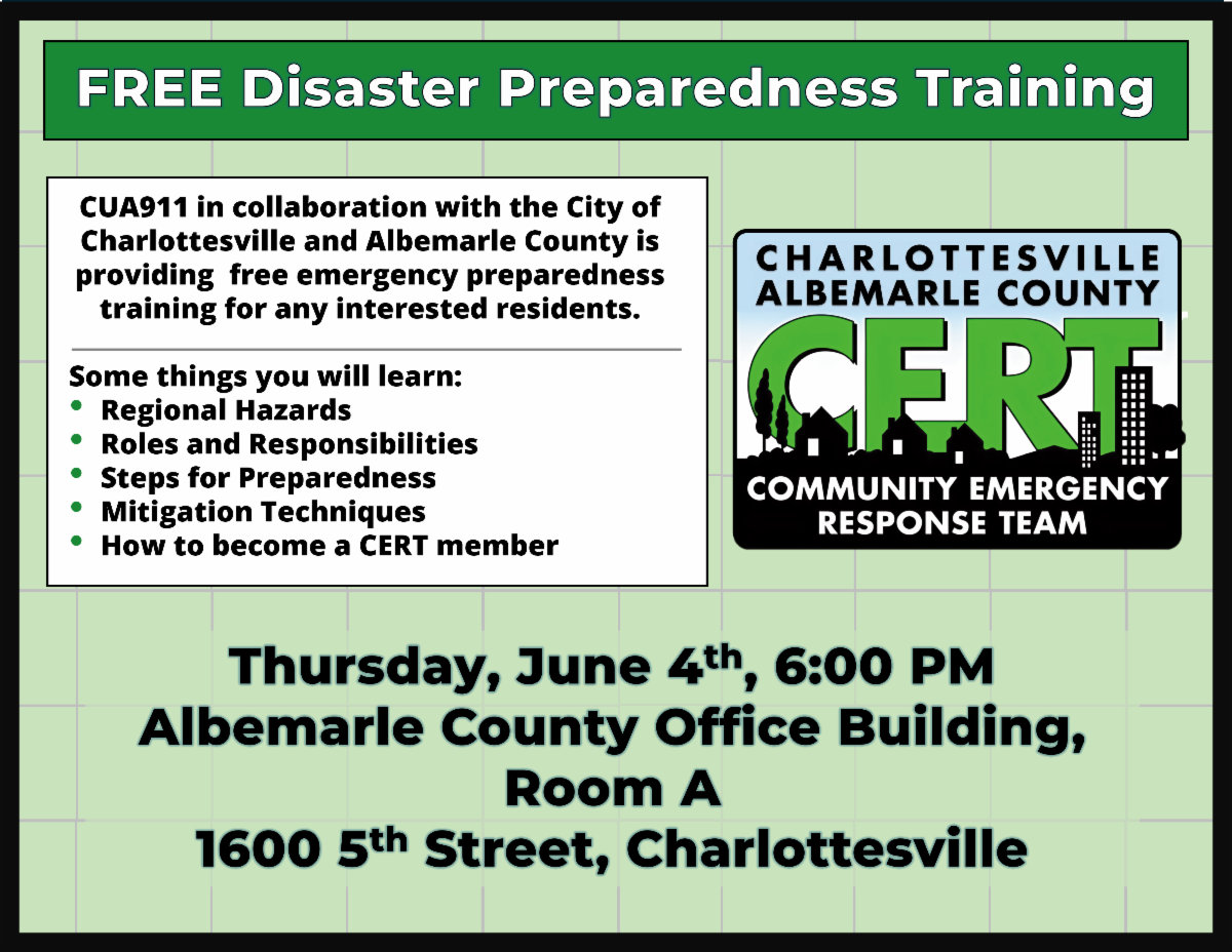 CERT Training happening June 4 at 6 pm