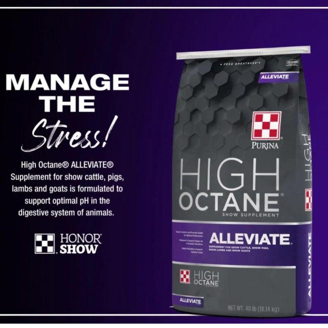 Bag of High Octane Alleviate with text that says "Mange Stress!" and describe product function