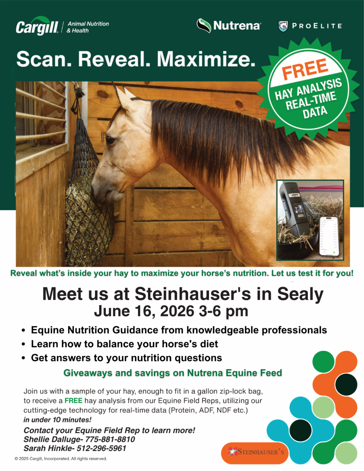 Horse Health & Hay Analysis Event at Steinhauser's in Sealy flyer with horse on it listing details discussed in this post