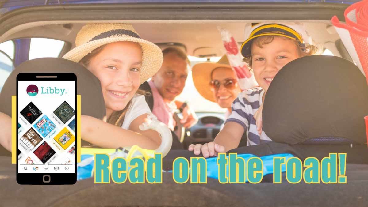 family looking through the rear window of a vehicle smiling