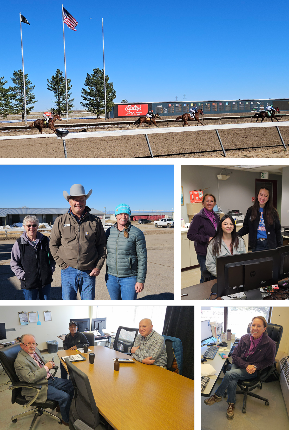 Photo collage of racing staff